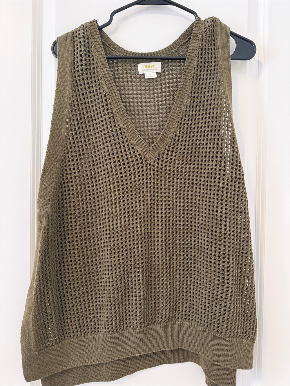 Maeve Olive Open-Knit V-Neck Sweater Vest